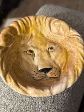 Yellow Lion Face Ceramic Bowl - Home Art